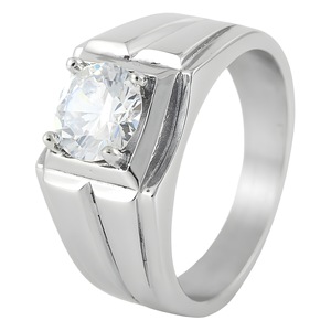 Yunnique – bague en acier inoxydable pour hommes, pierre précieuse rouge, sertie de pierres précieuses, alliance de mariage, design géométrique, bijoux de couleur argentée, FY21023 - Product Image 5