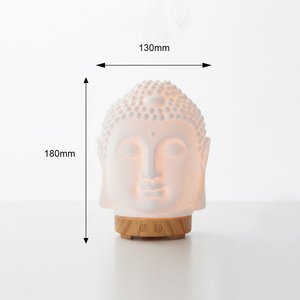 Diffuseur d'huiles essentielles en forme de tête de Bouddha, humidificateur de bureau, diffuseur d'arômes en céramique blanche, générateur de brume, veilleuse à 7 couleurs pour le bureau - Product Image 2