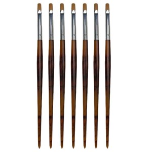 Ensemble de 6 pinceaux à ongles personnalisables avec manche en bois ambré, poils en nylon doux, pointe ovale pour lignes fines, salon, peinture au gel - Product Image 5