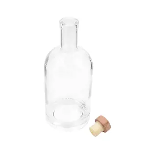 Botella vacía de cristal transparente esmerilada, tapón de corcho para licor de Vodka, vino, 375ml, 700ml, 750ml, 1000ml