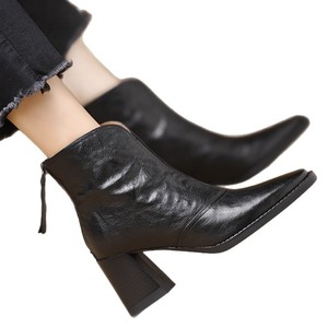 Stivaletti 2025 autunno nuovi alla <span class=keywords><strong>moda</strong></span> con tacco alto da <span class=keywords><strong>donna</strong></span> con cerniera posteriore pesante Retro con punta quadrata Slim alla caviglia - Product Image 5
