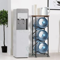 Support de rangement écologique pour distributeur d'eau et bouteilles en bambou moderne à trois niveaux, robuste
