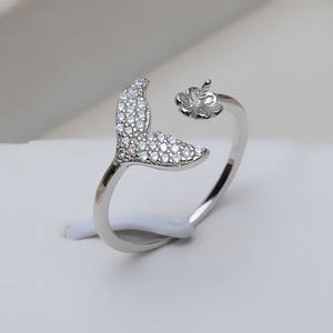 DIY Accessory S925 Silver Open Mermaid Princess Ring with Fish Tail 6-9 Pearl Empty <b>Holder</b> 3153 Semi-Finished Gemstone Product - Product Image 4