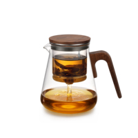 Théière en verre borosilicate BP12, vente directe usine, avec infuseur à thé, presse-tasse, couvercle magnétique rotatif et couvercle en bois