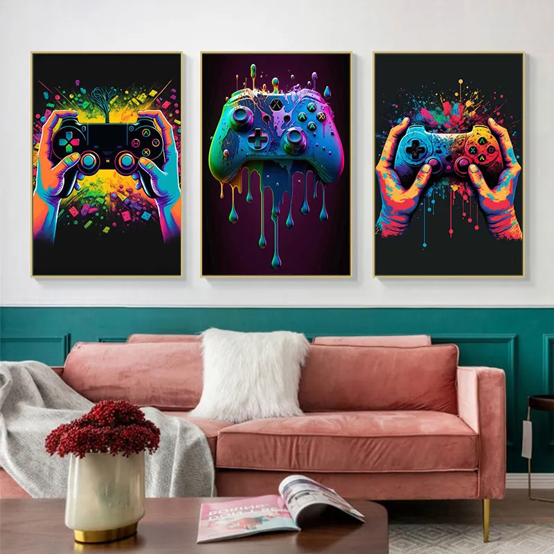 Living Home Decor Colorful Cool Game Remote Controller Canvas Posters Prints Modern Pop Art modern gaming wall art