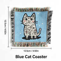 Sous-verre en tapisserie style graffiti artistique avec motif chat, en coton et polyester tissé, à franges, résistant à la chaleur, antidérapant, pour bureau