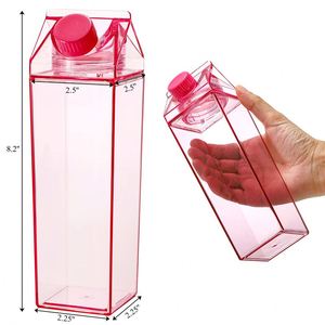 Bouteille de lait en plastique transparente portable de 500 ml, anti-fuite, carrée, réutilisable, pour les sports de plein air, les voyages, le camping - Product Image 2