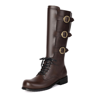 Large Size 48 Women Flat Lace up Knee High <b>Boots</b> Side Metal Buckles Round Toe Long Booties Wide Fit Low Square Heels Shoes - Product Image 2