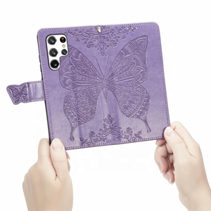 Custodia a Portafoglio per <span class=keywords><strong>Samsung</strong></span> S26 Ultra S25 con Porta Carte di Credito, in Pelle PU Goffrata a Farfalla e Cinturino da Polso - Product Image 3