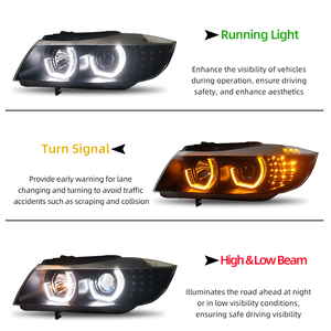 Gruppo Fari a LED per <span class=keywords><strong>BMW</strong></span> <span class=keywords><strong>Serie</strong></span> <span class=keywords><strong>3</strong></span> E90 2005-2012, DRL LED, Indicatori di Direzione, Lente Proiettore, Alloggiamento Nero, Fari 318i 320i 325i - Product Image 4