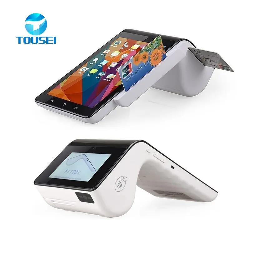 dual screen contactless card reader payment handheld mobile android 9 4G BT NFC pos terminal with 40mm ticket printer POS System
