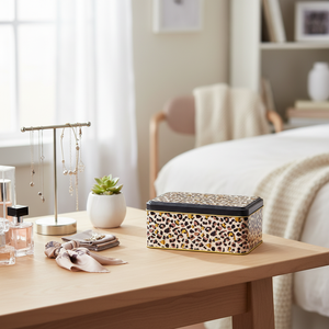 1.6L Gold Leopard Print Pattern <b>Rectangular</b> Metal Storage Box 115x190x80mm Product Category Metal <b>Baskets</b> - Product Image 3