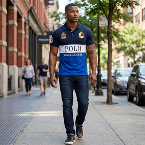 Polo da <span class=keywords><strong>Uomo</strong></span> Ricamata a Maniche Corte all'Ingrosso <span class=keywords><strong>Taglie</strong></span> <span class=keywords><strong>Forti</strong></span> Americane con Risvolto Casual da Golf Sportiva in 100% Cotone con Combinazione di Colori - Product Image 3