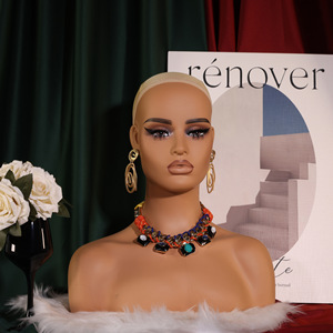 Tête de Mannequin Femme Réaliste en PVC de Haute Qualité MCY avec Épaules, Peau Marron, Maquillage, Support de Présentation pour Perruques - Product Image 5