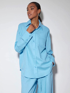 Vêtements en lin à manches longues OEM très vendus ensemble décontracté 2 pièces pour femmes vêtements de travail de couleur personnalisée - Product Image 3