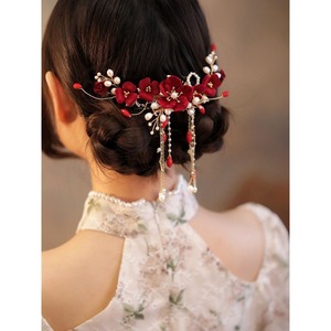 Pinza de pelo de estilo chino para novia, dama de honor, boda, pinza de pelo roja, accesorios atmosféricos elegantes, Aro para el pelo - Product Image 2
