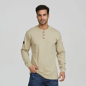 FRKNITEX 100% Katun NFPA 2112 Arc Pakaian Tahan Api Pekerjaan FR Knit Henley Shirt