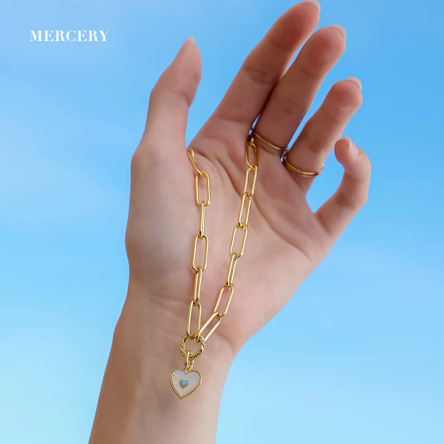 Mercery takı 18K özel Opal <span class=keywords><strong>paspas</strong></span> romantik kalp aşk alaşım pirinç kolye 14K altın kaplama kolye renkli taş kolye