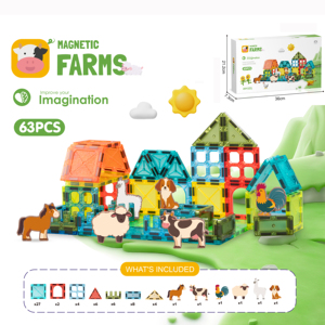 Set di <span class=keywords><strong>Piastrelle</strong></span> Magnetiche a Tema Fattoria, Blocchi Magnetici 3D Trasparenti con Figure di Animali, Regalo Educativo STEM e per il Gioco Creativo - Product Image 4
