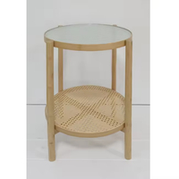 Meubles de salon modernes, table basse ronde en bambou avec plateau en verre, table d'appoint