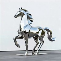 Décoration de jardin, sculpture d'animal géométrique en acier inoxydable, sculpture de cheval, sculptures en acier inoxydable personnalisées pour les monuments urbains