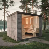 Harga Pabrik Sauna Outdoor dengan Shower untuk 6 Orang, Kayu Solid Hemlock/Cedar Merah, Pemanas Listrik 6Kw dengan Panel Kontrol untuk Taman