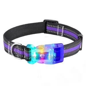 Manufacturer Custom Luxury LED Light Quick Release Plastic Buckle Heavy Duty Adjustable Nylon Reflective Webbing Pet Dog Collar