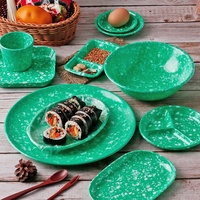 Assiettes et bols en mélamine vert émeraude vintage importés de Corée, compatibles micro-ondes, peints à la main