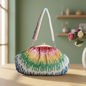 Pochette de soirée artisanale écologique légère avec cadre perlé, capacité jusqu'à 1L, avec bandoulière, idéale pour les fêtes et mariages - Product Image 3
