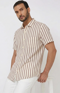 Men Linen Stripe Shirt Slim Fit Casual Breathable Summer Wear Premium Export Quality Wholesale Clothing - Product Image 2