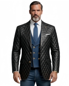 Veste en jean matelassée en peau de mouton noire pour homme 2026 – <span class=keywords><strong>Manteau</strong></span> de créateur élégant, moderne et tendance en polaire, idéal pour une tenue formelle de luxe - Product Image 1