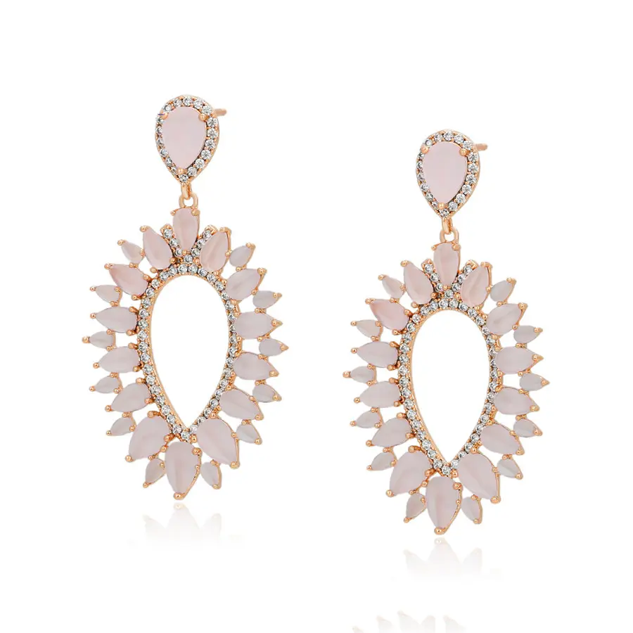 S00139415 xuping jewelry Royal Luxury Vintage Glamour Water Drop Pendant Pink Zircon Bridal Crystal Earrings