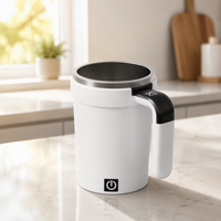 Mug à café électrique à agitation automatique avec affichage LED, poignée, couvercle en bois, revêtement en acier inoxydable, tasse de voyage