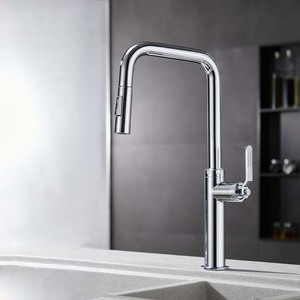 Robinet de cuisine simple à bec extractible, style américain, finition chromée, multifonctionnel, eau chaude et froide, en acier inoxydable avec valve en céramique - Product Image 2
