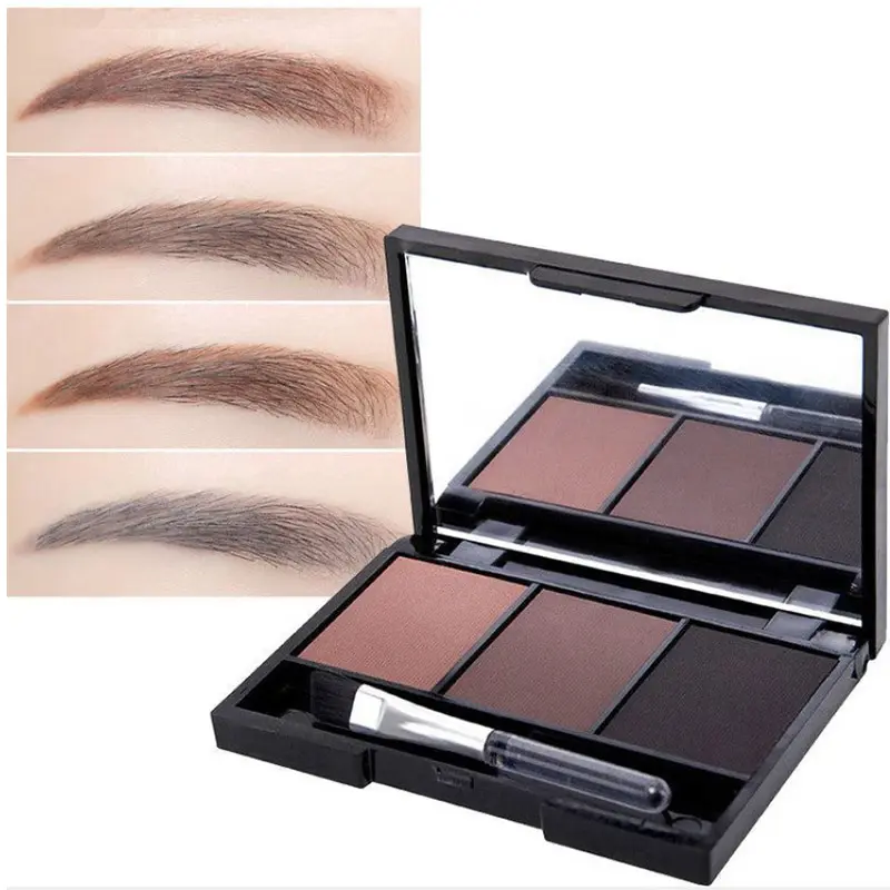 3D Natural Three-color Eyebrow Powder Waterproof Non-blooming Eyebrow Powder Highlight Nose Shadow With Brush Face Makeup