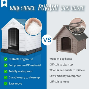 Pawise rumah anjing peliharaan plastik, ukuran Multi, dalam ruangan luar ruangan Modern dengan lantai tinggi dan ventilasi udara untuk anjing kecil sedang besar - Product Image 6