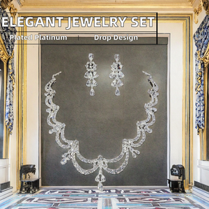 Ensemble collier et boucles d'oreilles en laiton avec zircon cubique pour femme, cadeau de mariage, fête, mariée S-0113 - Product Image 2