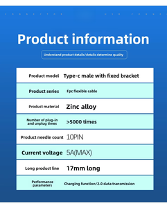<span class=keywords><strong>Conector</strong></span> Macho Extensible Tipo C10P con Clip Trasero y Soporte Fijo para Cable FPC de Carga Inalámbrica USB - Product Image 3