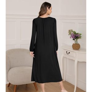 Chemise de nuit longue personnalisée pour femme, en viscose de bambou douce, avec poche, vêtement de nuit décontracté - Product Image 2