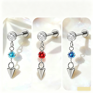 Boucles d'oreilles clous coniques pointus <span class=keywords><strong>en</strong></span> alliage de titane F136 incrustées de zircon, bijoux de <span class=keywords><strong>piercing</strong></span> brillants pour lèvres et labret, unisexe - Product Image 2