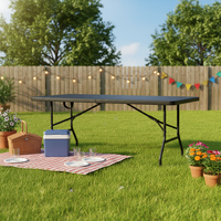 Table de pique-nique pliable en métal moderne, légère et durable, en HDPE noir, pour une utilisation en extérieur