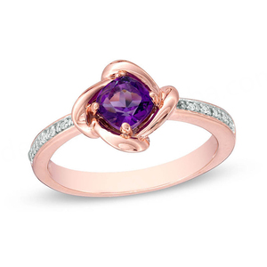 Women's Heart-Shaped <b>Amethyst</b> with Oval Cut Diamond Gemstone <b>Rings</b> for Wedding Momenatomic Jewelry - Product Image 4