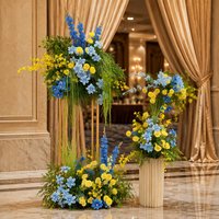 Composition florale artificielle durable en soie, motif fleurs sauvages bleues et jaunes, pour toile de fond de scène de mariage, photomaton et décoration extérieure
