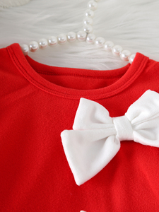 Красное платье принцессы для девочек с длинными рукавами и французским бантом, из мягкой, приятной для кожи и комфортной ткани, для маленьких девочек - Product Image 3