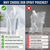 Pochettes souples transparentes personnalisées avec logo imprimé et bec verseur pour emballage de liquides (jus, boissons, lait)