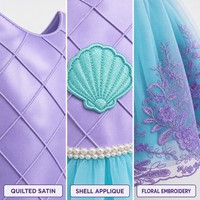 Ensemble de robe de princesse petite sirène pour filles, Costume de cosplay, robe de bal en tulle matelassé en satin avec bandeau sceptre, 2-12 ans