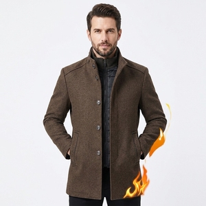 Stand Collar Solid Color Casual Woolen Coat With Removable Vest <strong>Mens</strong> Winter Trench Coat <strong>Mens</strong> Wool <strong>Overcoat</strong> - Product Image 5