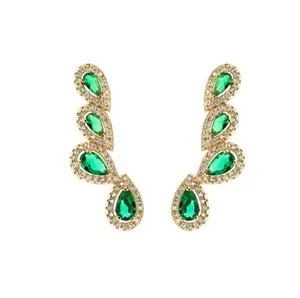 Fashion green cz stone jewelry tear drop cubic zirconia long climber earrings for women Romantic earring