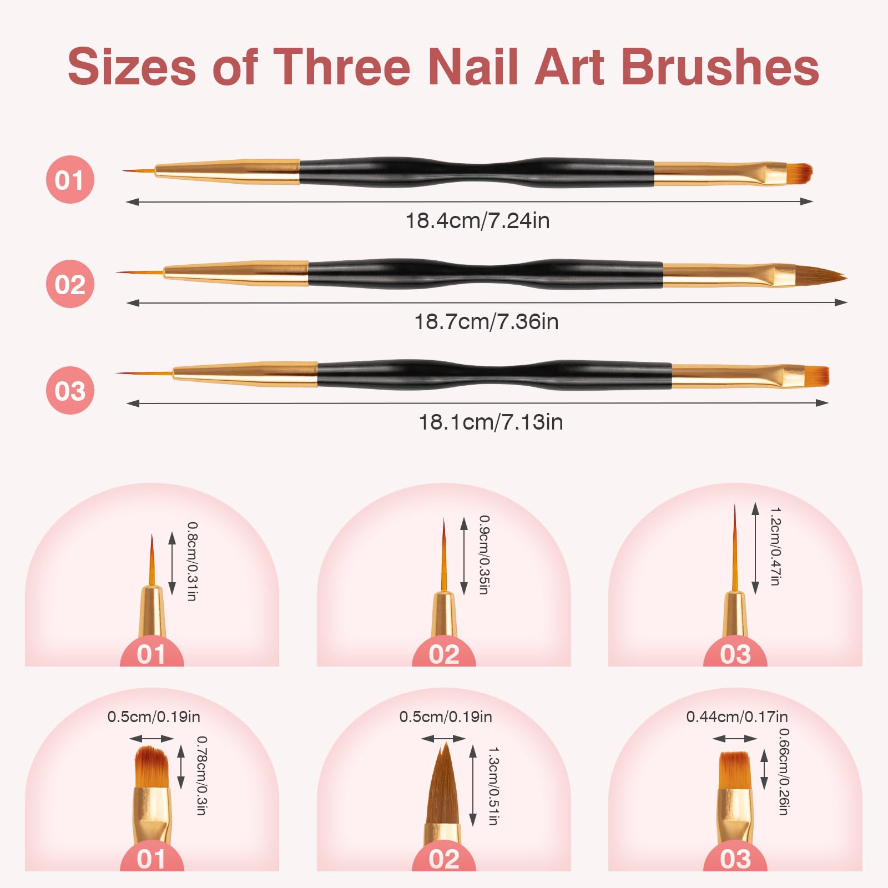 Ensemble de 3 pinceaux à ongles