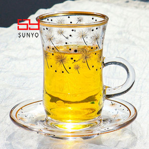 Tazza da Caffè in Stile Turco-Arabo SUNYO con Logo Personalizzabile, <span class=keywords><strong>Set</strong></span> di <span class=keywords><strong>Tazze</strong></span> da Tè in Vetro Classiche per Matrimonio con Piattino - Product Image 2